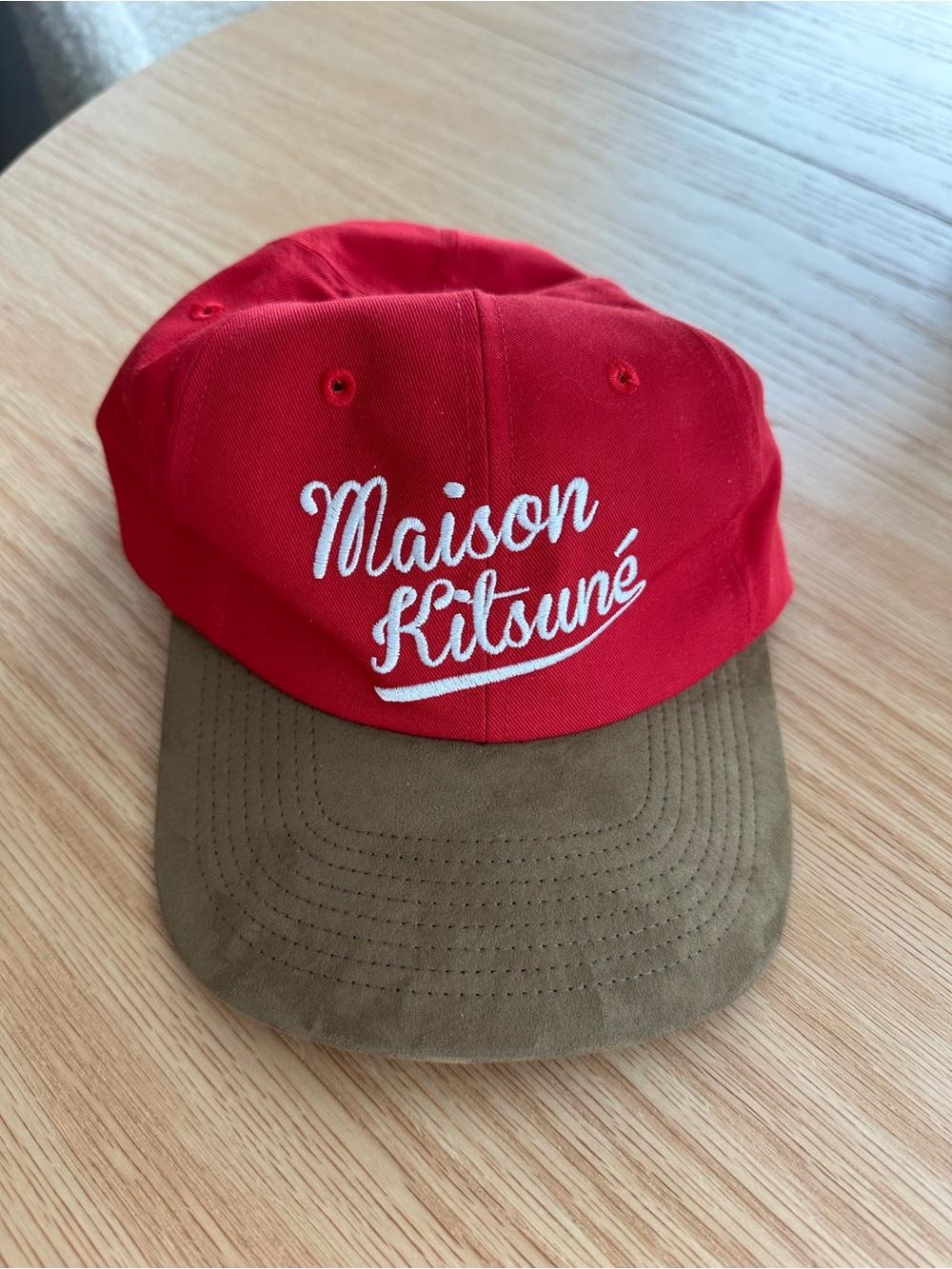 Maison Kitsuné Red & Brown Suede Baseball Cap